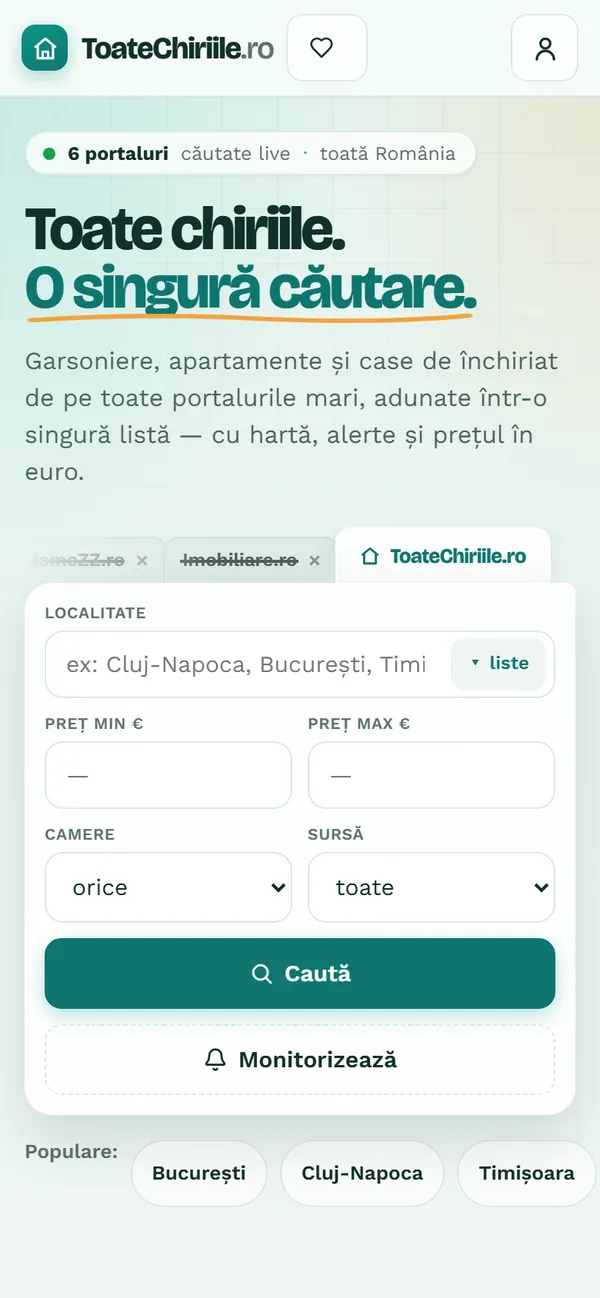 ToateChiriile.ro: căutare de chirii pe toate portalurile