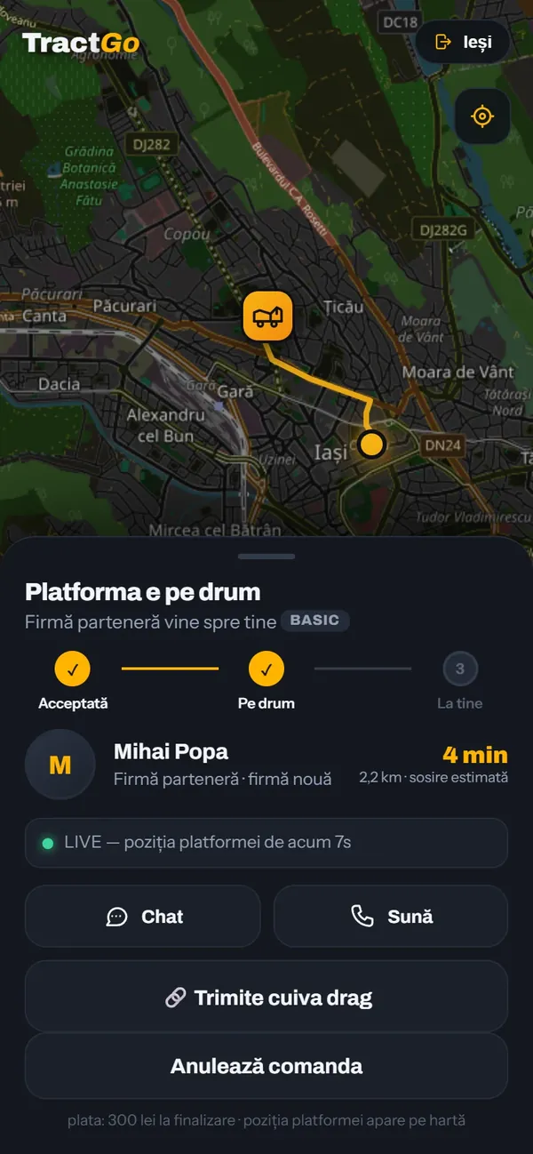 TractGo: echipajul vine spre tine pe hartă