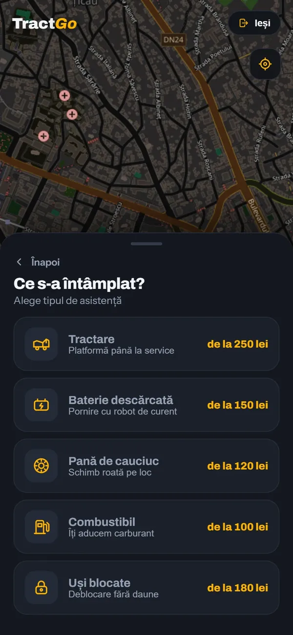 TractGo: alegi tipul de asistență